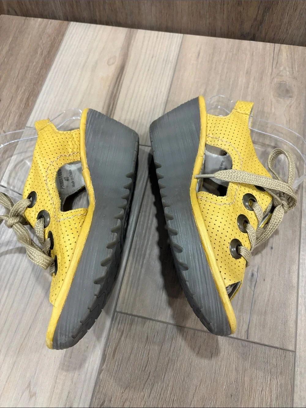 Fly London Yiva P500377026 Wedge Sandals Lace-Up Slingback Mustard Yellow 40